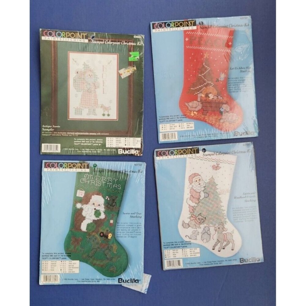 Bucilla Cross Stitch 4 Kits ColorPoint Christmas Pattern Stocking Santa Sampler